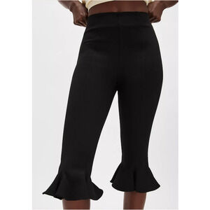 NEW Free People Regina Ruffle Hem Capri Women's Large Black High Rise Pull On